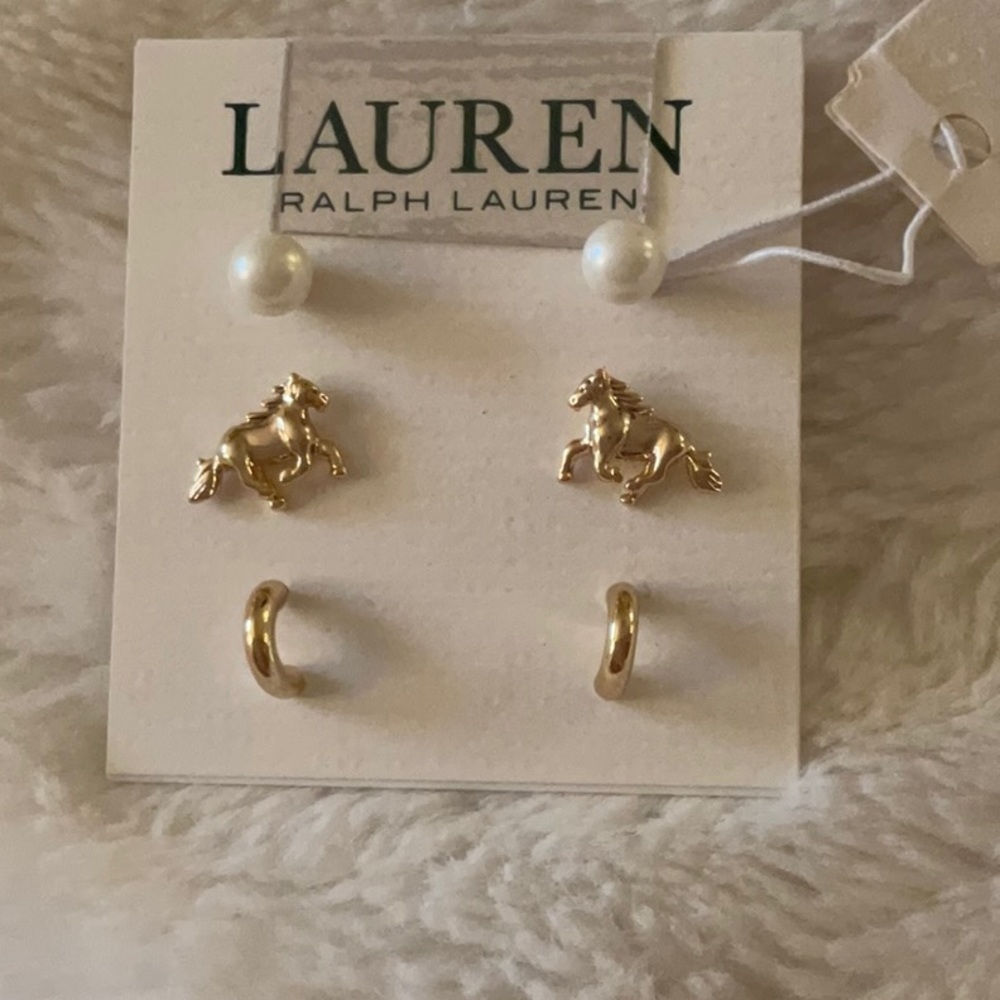 RALPH LAUREN Earring set/pearl/horse & hoop NWT